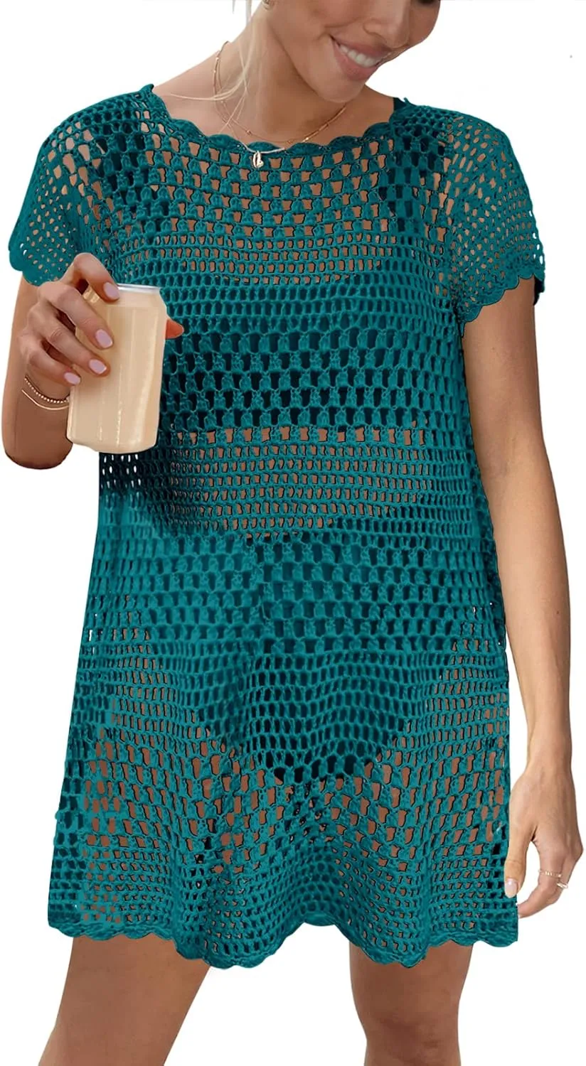 Caracilia Women Swimsuit Coverup Crochet Bathing Suit Cover Ups for Swimwear Swim Summer Bikini Beachwear Beach Dress