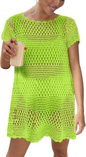 Caracilia Women Swimsuit Coverup Crochet Bathing Suit Cover Ups for Swimwear Swim Summer Bikini Beachwear Beach Dress