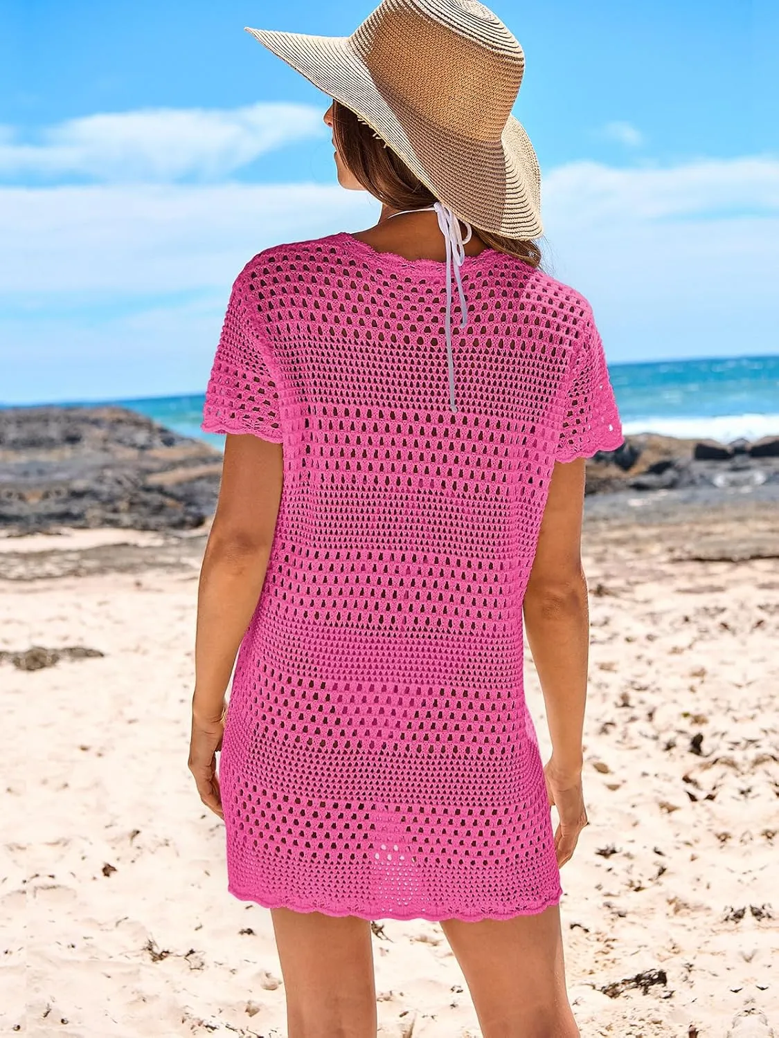 Caracilia Women Swimsuit Coverup Crochet Bathing Suit Cover Ups for Swimwear Swim Summer Bikini Beachwear Beach Dress
