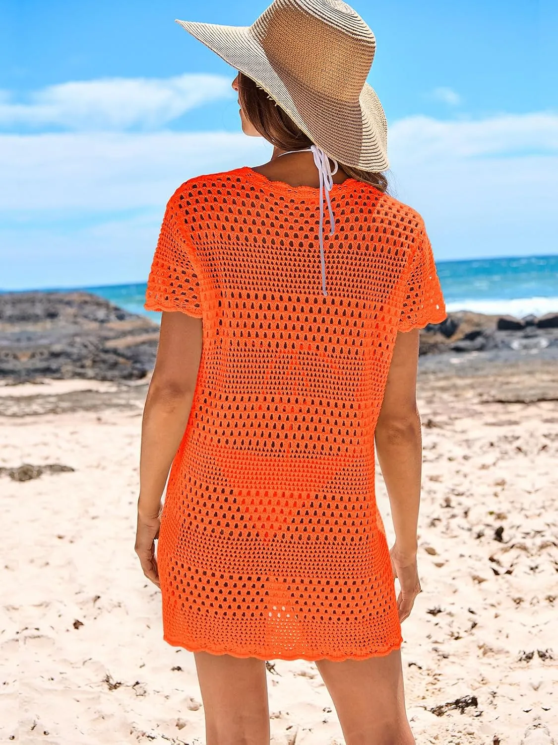 Caracilia Women Swimsuit Coverup Crochet Bathing Suit Cover Ups for Swimwear Swim Summer Bikini Beachwear Beach Dress