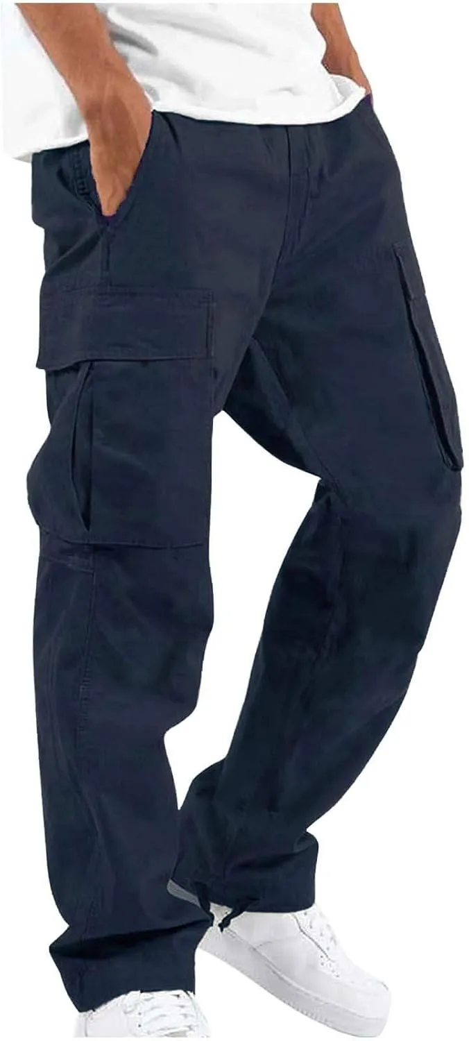 Cargo Pants for Men Baggy Elastic Waist Drawstring Pants with Multi Pockets Fashion Sweatpants 2024 Joggers Trousers
