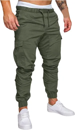 Cargo Pants for Men Big and Tall Men's Heavyweight Fleece Cargo Sweatpants Stretch Elastic Waist Jogger Sports Pants