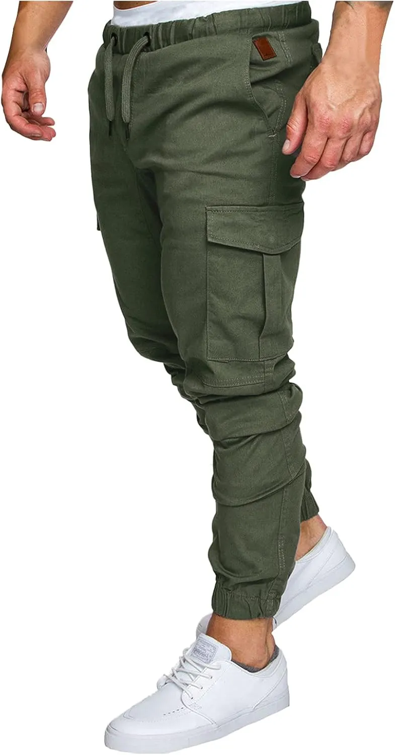 Cargo Pants for Men Big and Tall Men's Heavyweight Fleece Cargo Sweatpants Stretch Elastic Waist Jogger Sports Pants