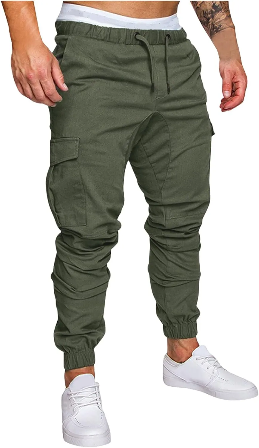 Cargo Pants for Men Big and Tall Men's Heavyweight Fleece Cargo Sweatpants Stretch Elastic Waist Jogger Sports Pants