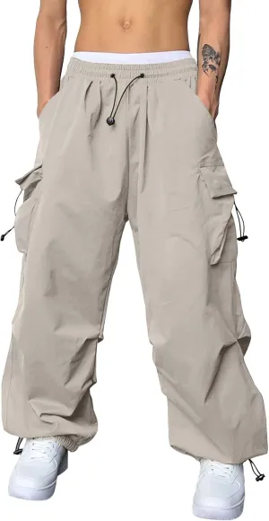 Cargo Pants for Men, Loose Fit Baggy Sweatpants, Casual Solid Color Pants with Pockets, Outdoor Drawstring Trousers
