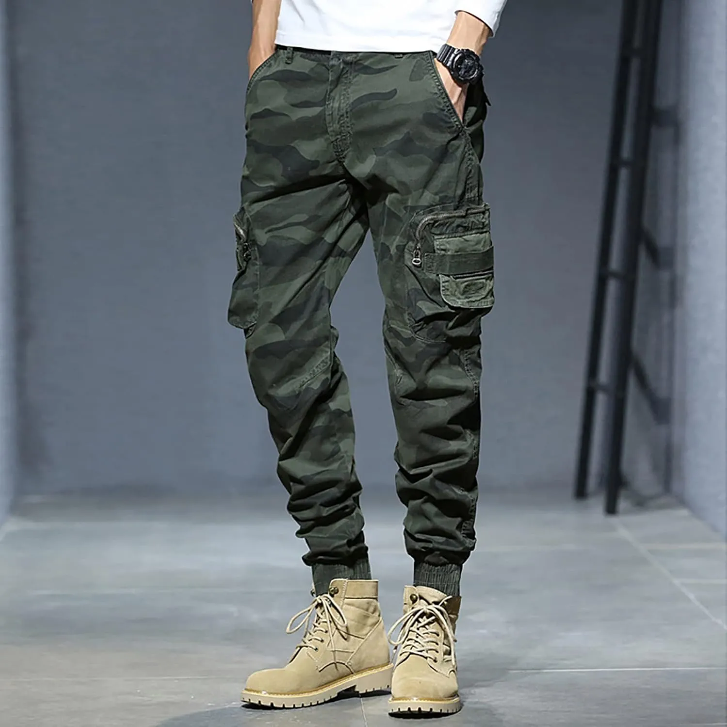 Cargo Pants for Men Relaxed Fit Casual Lightweight Elastic Waist Drawstring Beach Pants for Men Jogger Yoga Trousers