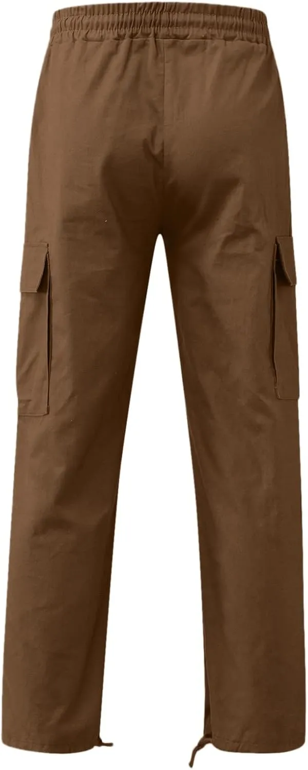 Cargo Pants for Men Relaxed Fit Mens Cargo Pants Men's Loose Fit Fashion Solid Color Elastic Waist Long Pants Outdoor