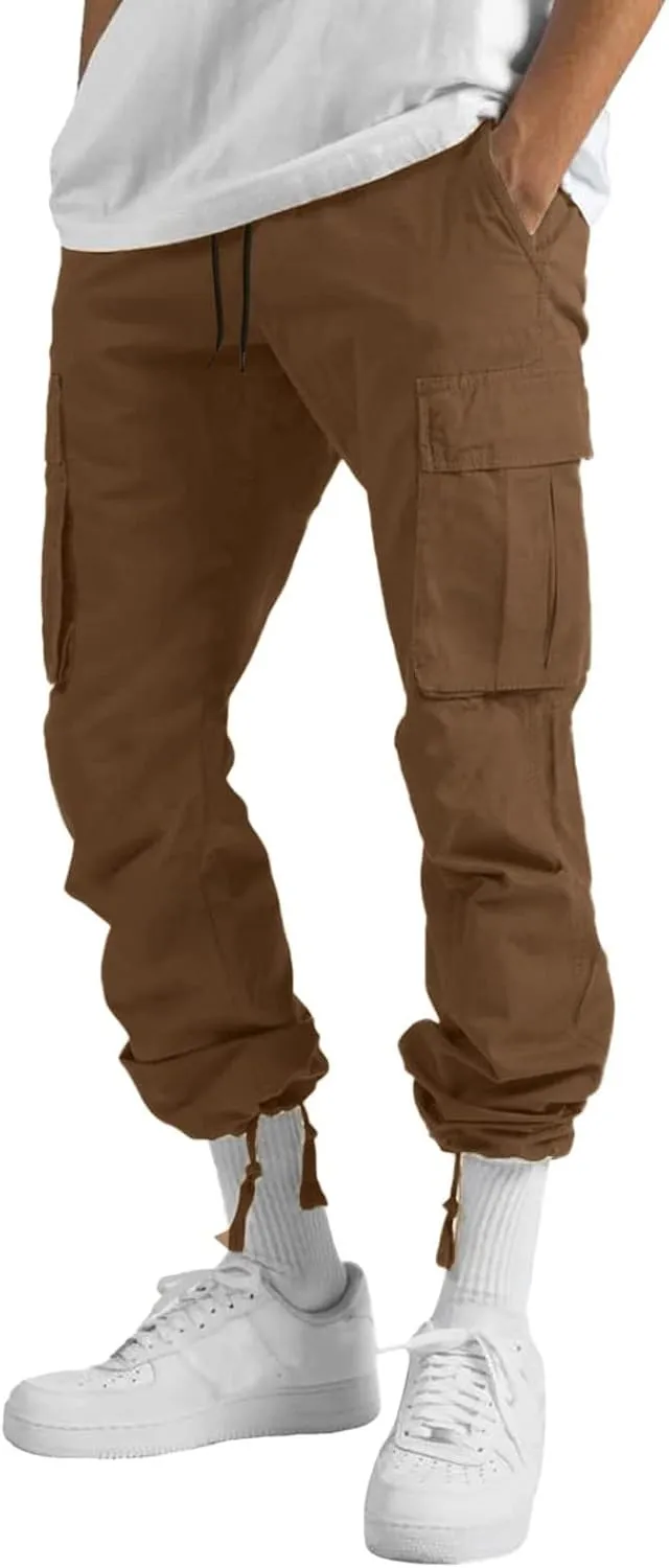 Cargo Pants for Men Relaxed Fit Mens Cargo Pants Men's Loose Fit Fashion Solid Color Elastic Waist Long Pants Outdoor