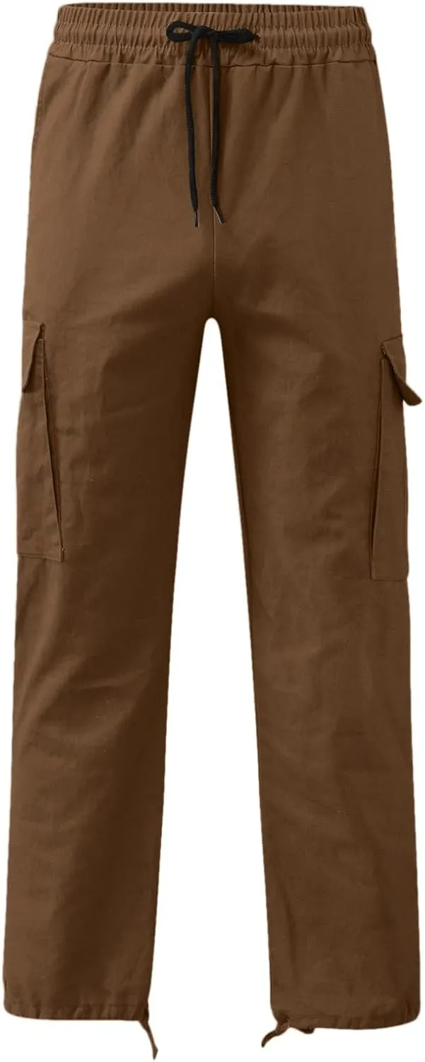 Cargo Pants for Men Relaxed Fit Mens Cargo Pants Men's Loose Fit Fashion Solid Color Elastic Waist Long Pants Outdoor