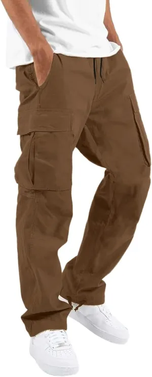 Cargo Pants for Men Relaxed Fit Mens Cargo Pants Men's Loose Fit Fashion Solid Color Elastic Waist Long Pants Outdoor