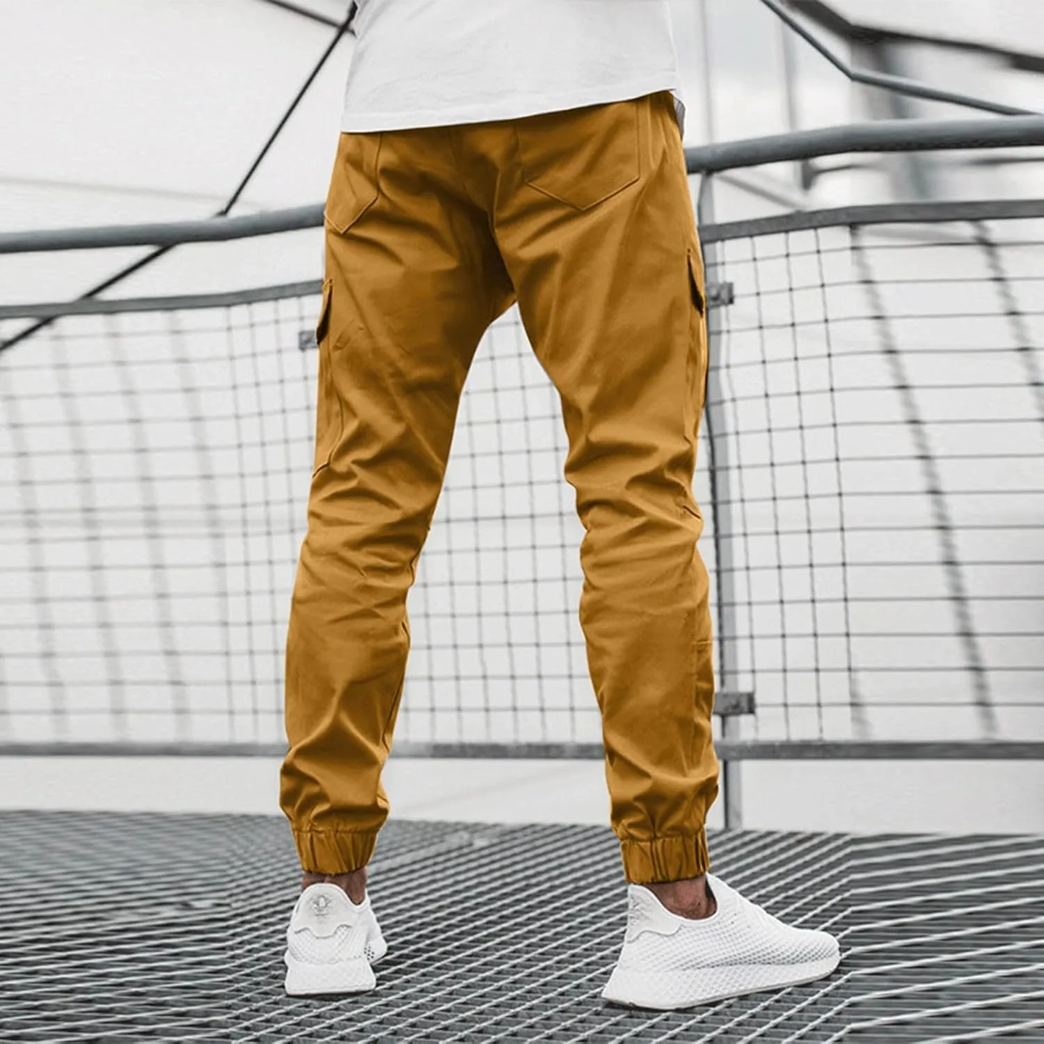 Cargo Pants for Men Work Work Pants Wild Drawstring Sports Jogger with Pockets Long Pants Men's Slim Fit Gym Running
