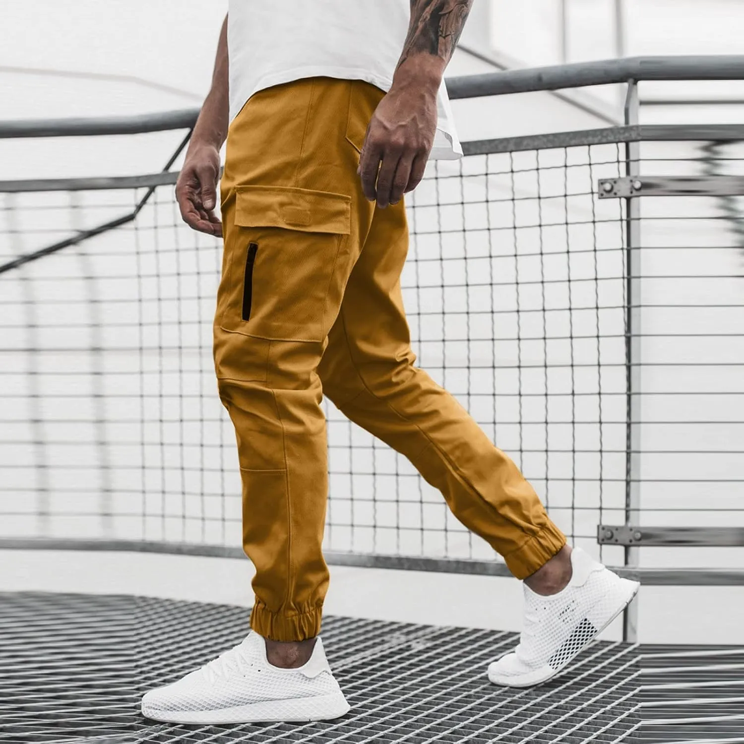Cargo Pants for Men Work Work Pants Wild Drawstring Sports Jogger with Pockets Long Pants Men's Slim Fit Gym Running