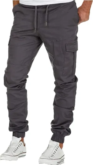Cargo Trousers for Men Baggy Workout Jogger Pants Drawstring Straight Leg Trousers Straight-Fit Multi-Pocket Cargo