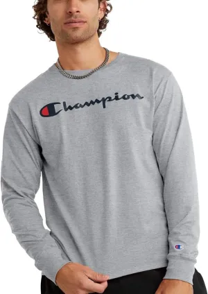 Champion, Classic Long Sleeve, Comfortable, Soft T-Shirt for Men (Reg. or Big & Tall), Oxford Gray Script, X-Large