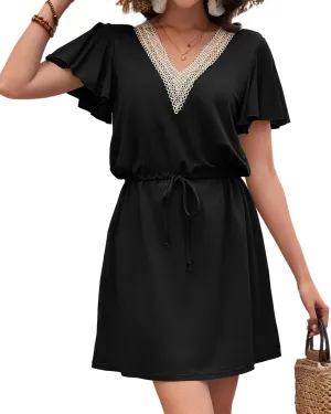 Charmo Women Swimsuit Coverup Ruffle Bathing Suit Cover Ups Drawstring Casual Summer Swimwear Sun Dress