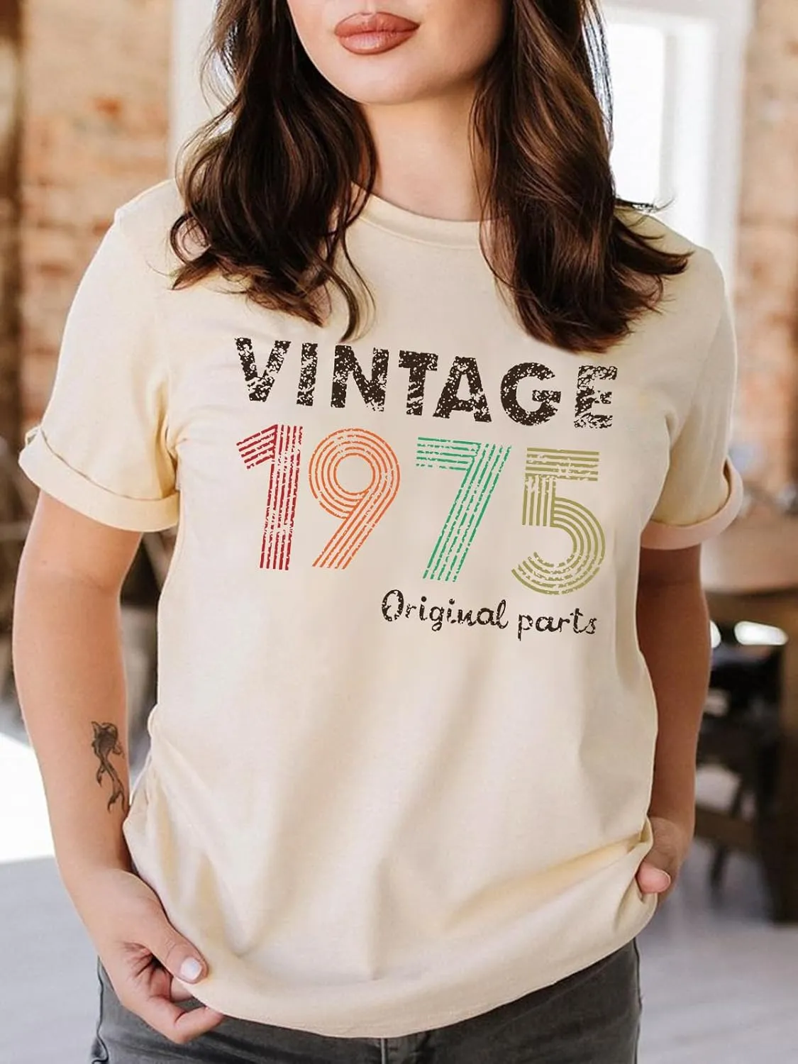 Chulianyouhuo 50th Birthday Gift for Women Vintage 1975 T Shirt Funny Letter Print Party Tops Casual Short Sleeve Tees