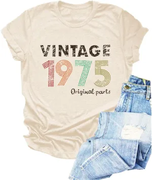 Chulianyouhuo 50th Birthday Gift for Women Vintage 1975 T Shirt Funny Letter Print Party Tops Casual Short Sleeve Tees