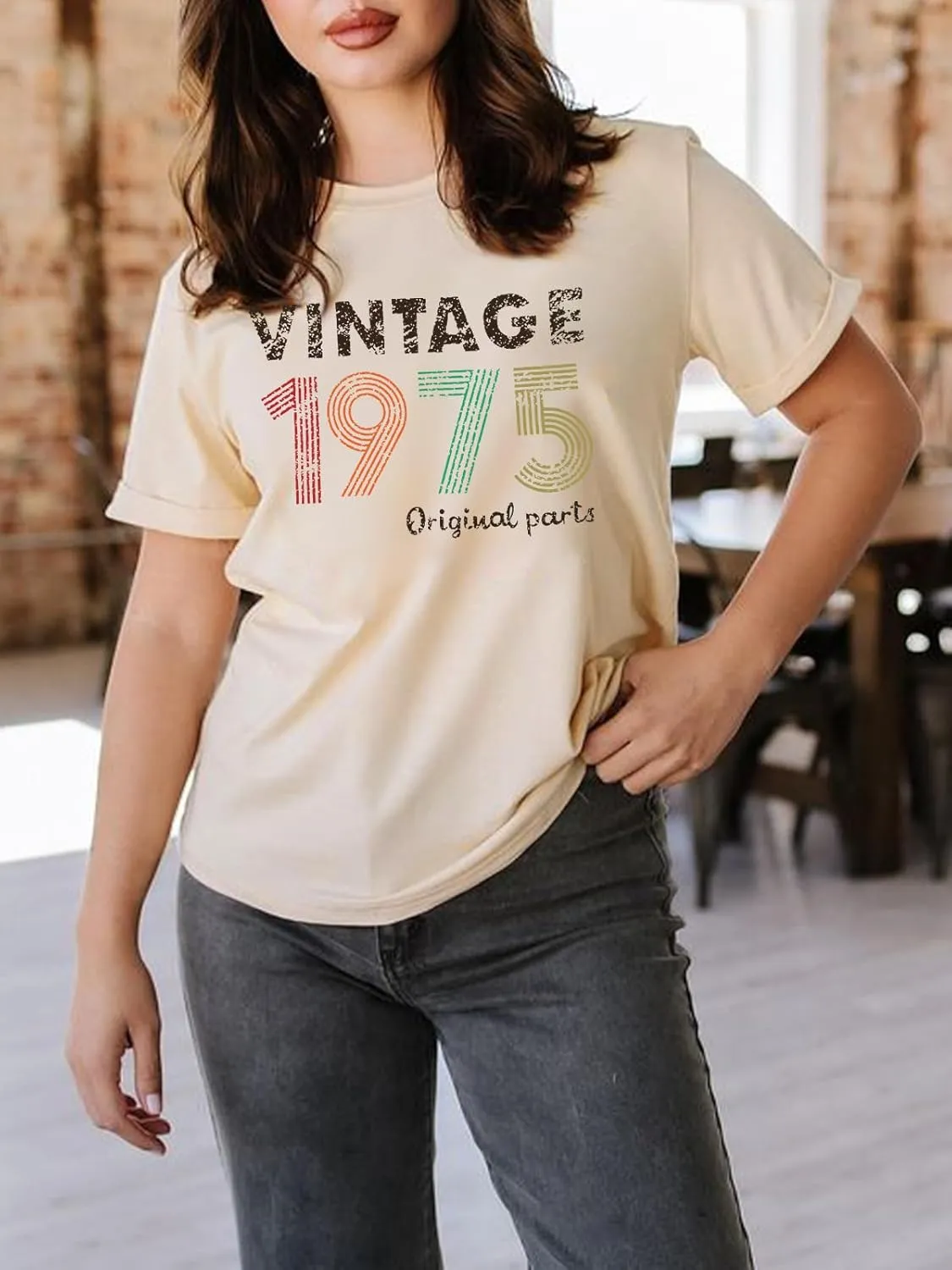 Chulianyouhuo 50th Birthday Gift for Women Vintage 1975 T Shirt Funny Letter Print Party Tops Casual Short Sleeve Tees