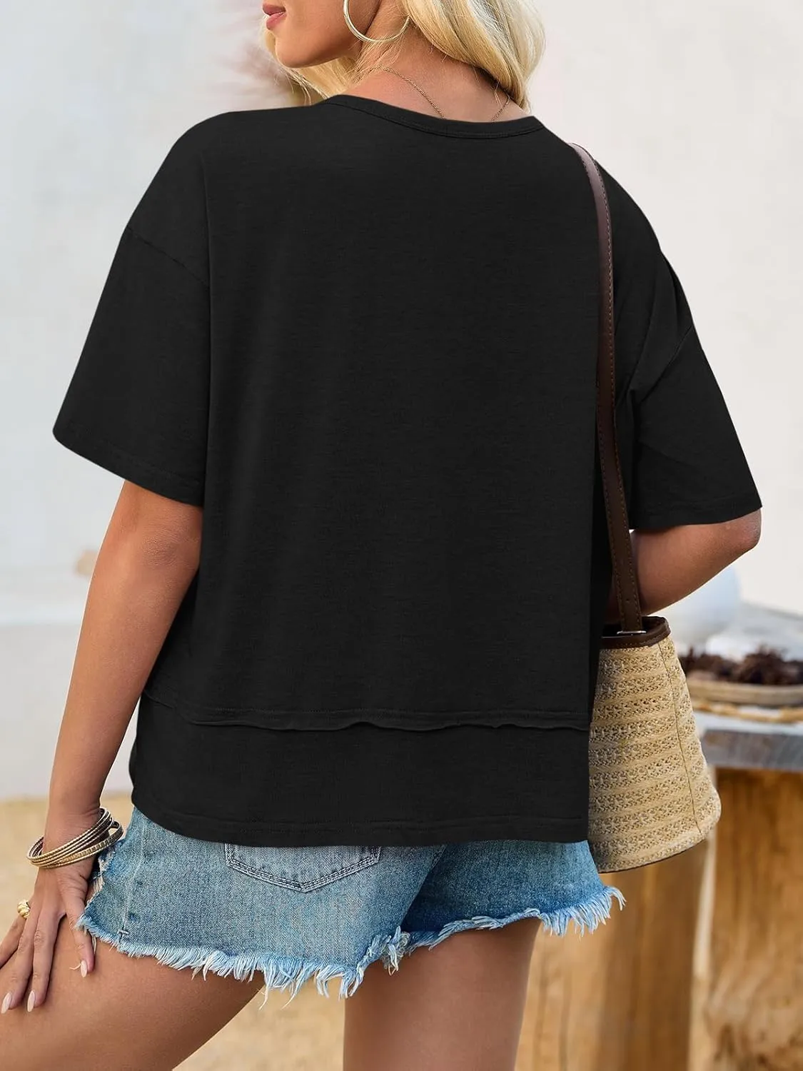 Cicy Bell Womens Summer V Neck T Shirts Casual Short Sleeve Flowy Tops Cute Loose Fit Basic Tees