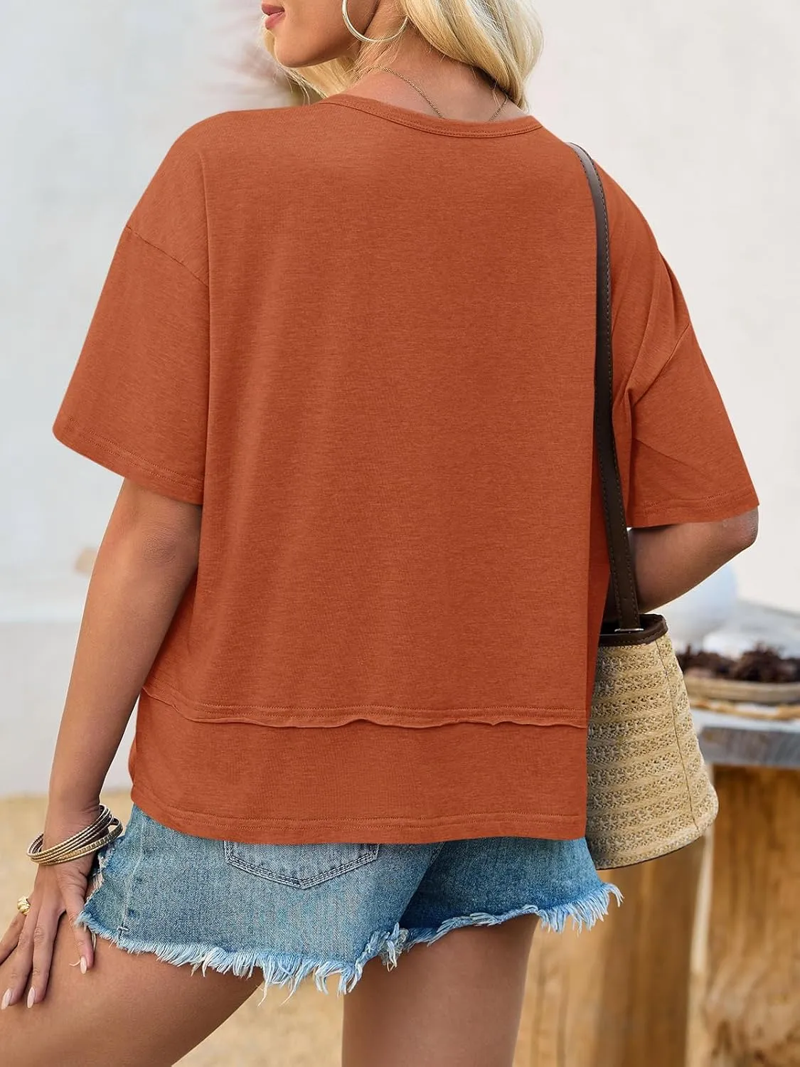 Cicy Bell Womens Summer V Neck T Shirts Casual Short Sleeve Flowy Tops Cute Loose Fit Basic Tees