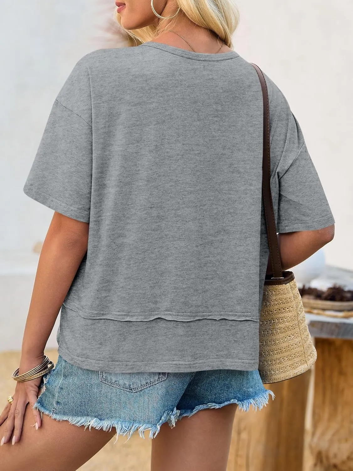 Cicy Bell Womens Summer V Neck T Shirts Casual Short Sleeve Flowy Tops Cute Loose Fit Basic Tees