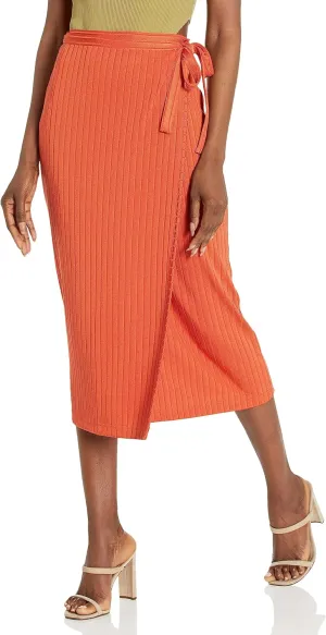 Club Monaco Women's Shiny Wide Rib Wrap Skirt