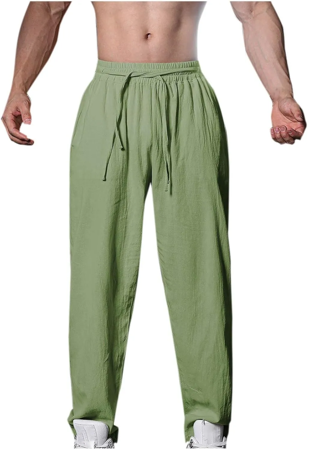 Cotton Linen Men's Linen Pants Elastic Waist Lightweight Breathable Relaxed Casual Daily Beachwear Vacation Drawstring