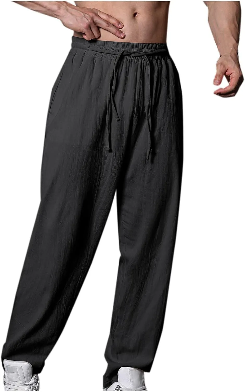 Cotton Linen Men's Linen Pants Elastic Waist Lightweight Breathable Relaxed Casual Daily Beachwear Vacation Drawstring