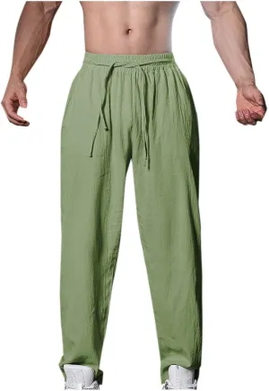 Cotton Linen Men's Linen Pants Elastic Waist Lightweight Breathable Relaxed Casual Daily Beachwear Vacation Drawstring