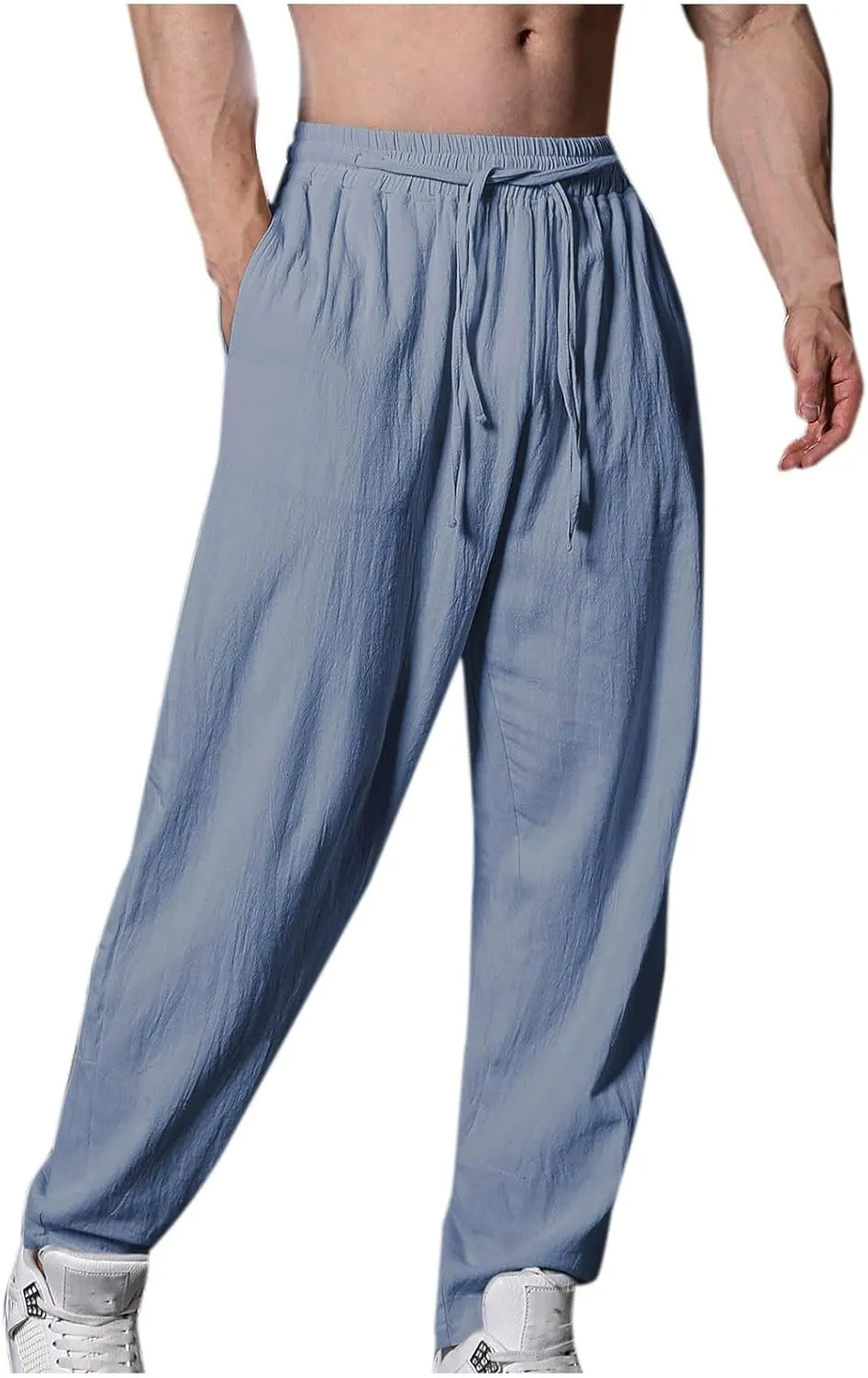 Cotton Linen Men's Linen Pants Elastic Waist Lightweight Breathable Relaxed Casual Daily Beachwear Vacation Drawstring