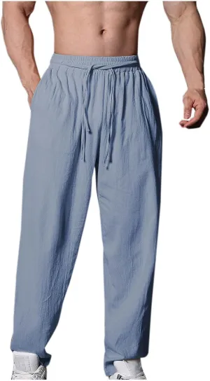 Cotton Linen Men's Linen Pants Elastic Waist Lightweight Breathable Relaxed Casual Daily Beachwear Vacation Drawstring