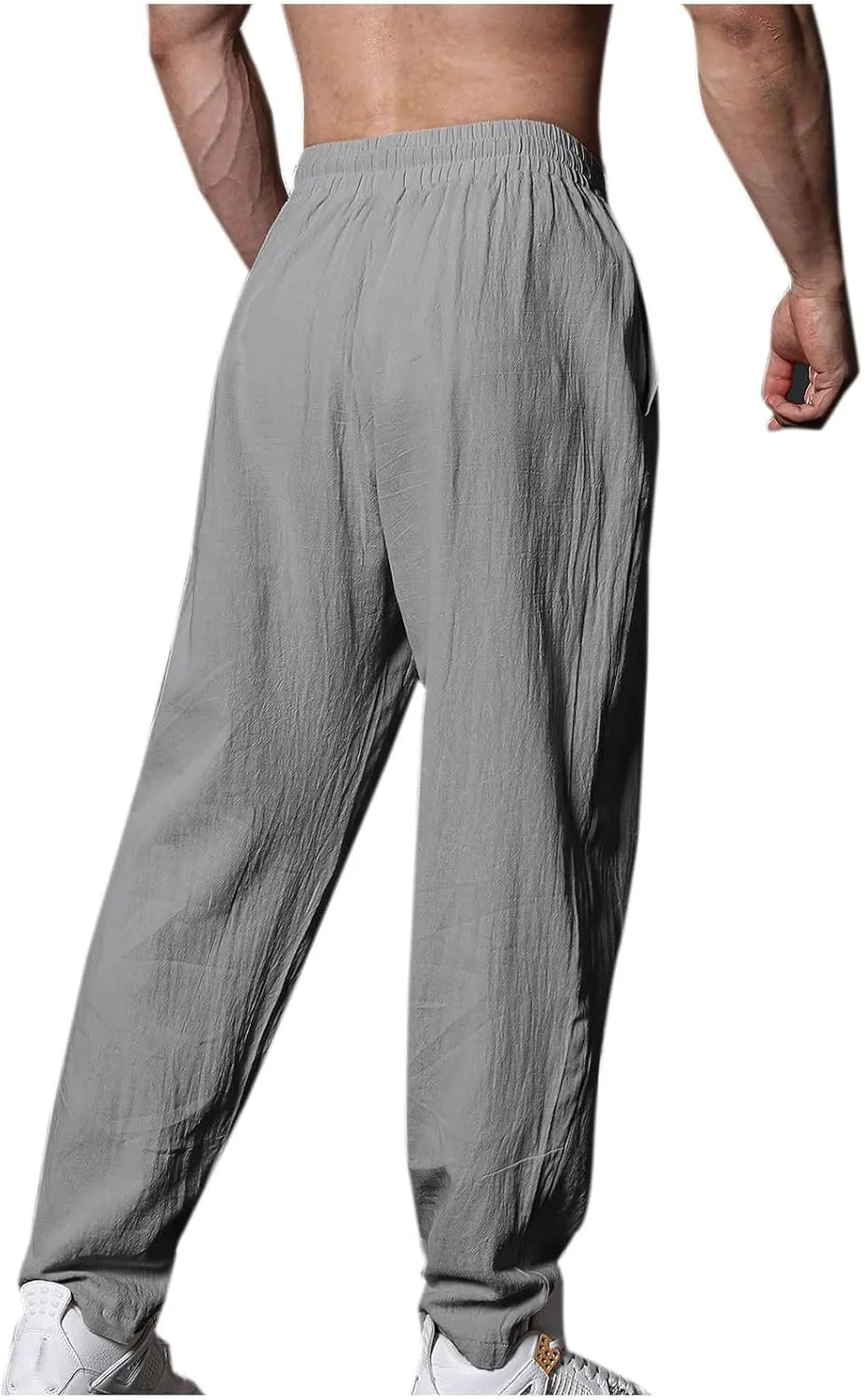 Cotton Linen Men's Linen Pants Elastic Waist Lightweight Breathable Relaxed Casual Daily Beachwear Vacation Drawstring