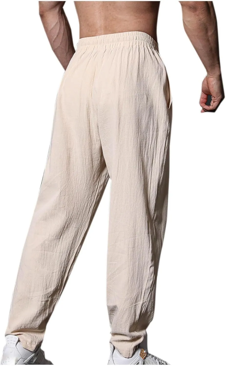 Cotton Linen Men's Linen Pants Elastic Waist Lightweight Breathable Relaxed Casual Daily Beachwear Vacation Drawstring