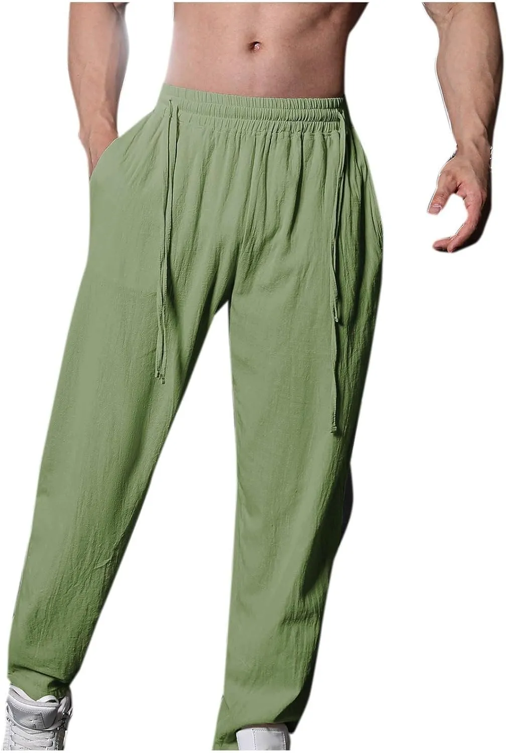 Cotton Linen Men's Linen Pants Elastic Waist Lightweight Breathable Relaxed Casual Daily Beachwear Vacation Drawstring