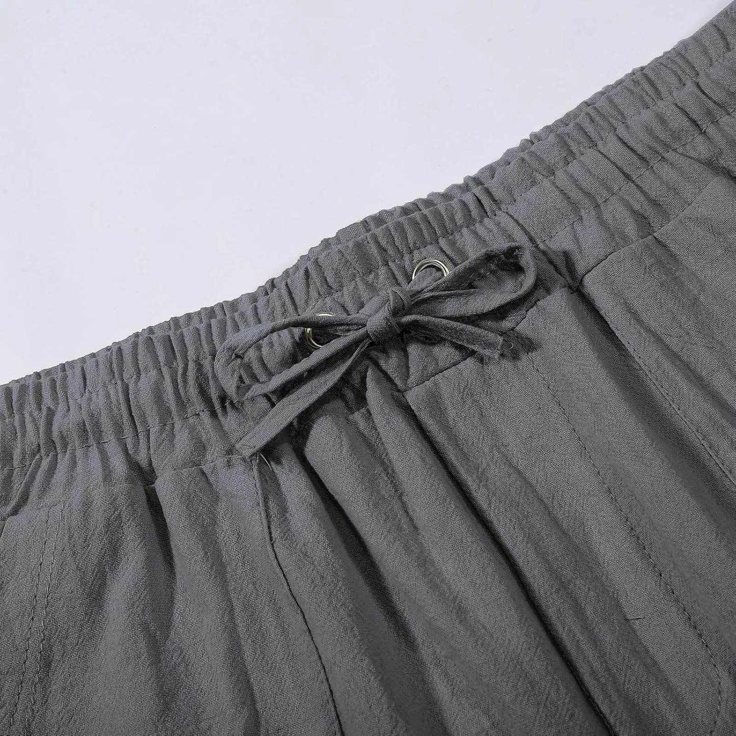 Cotton Linen Pants for Men Drawstring Elastic Waist Yoga Pants Summer Breathable Travel Casual Trousers with Pockets