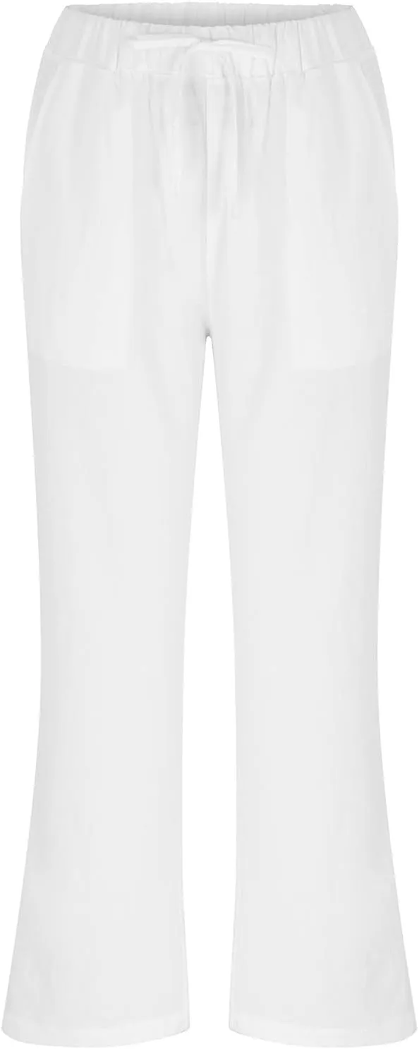 Cotton Linen Pants for Women 2025 Summer Elastic Waist Cropped Wide Leg Trouser Loose Casual Palazzo Pants Pockets