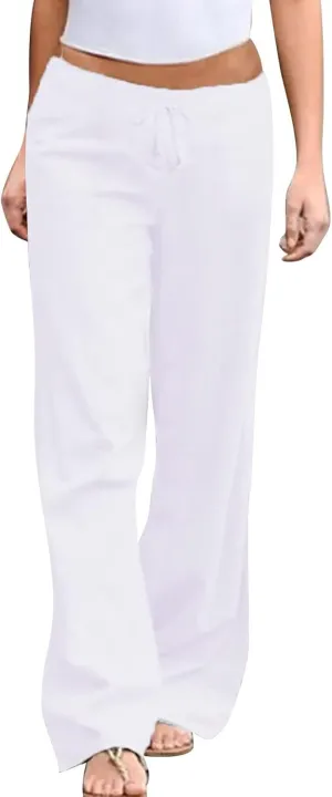 Cotton Linen Pants for Women 2025 Summer Elastic Waist Cropped Wide Leg Trouser Loose Casual Palazzo Pants Pockets