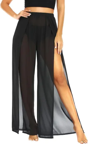 Cover Up Pants Swimwear Women High Split See Through Swimsuit Bikini Bottom Coverup Pants