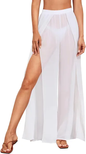 Cover Up Pants Swimwear Women High Split See Through Swimsuit Bikini Bottom Coverup Pants