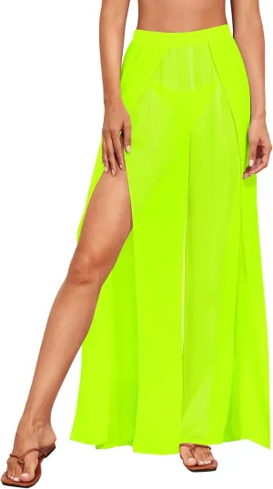 Cover Up Pants Swimwear Women High Split See Through Swimsuit Bikini Bottom Coverup Pants