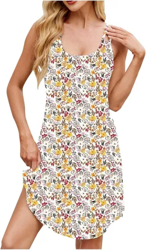 Coverup Summer Dresses for Women Casual Floral Print Sleevelesse Sundresses Loose Ruffle Beach Tank Dress