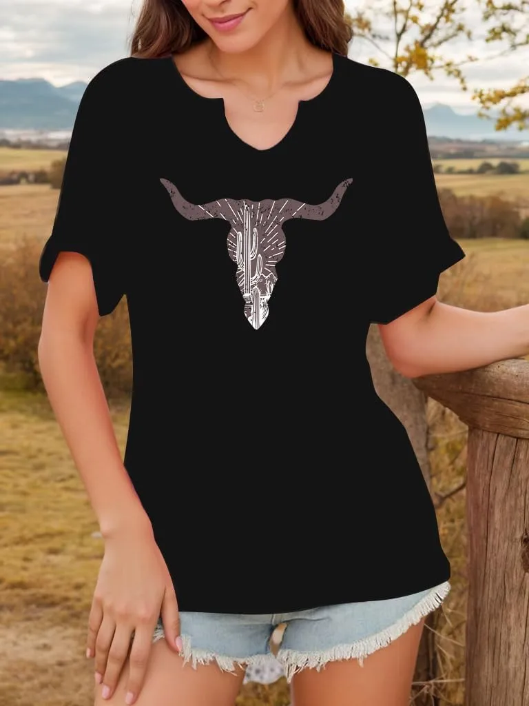 Cowgirl Outfits for Women V Neck Rodeo Western Shirts Cowboy Graphic Tees Country Music Nashville Tops
