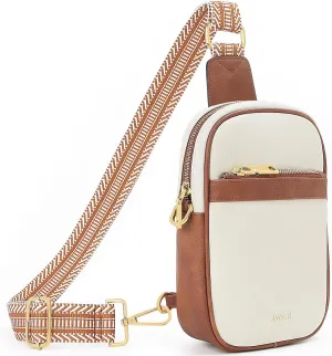 Crossbody Sling Bag for Women Vegan Leather Small Crossbody Purse Fanny Packs for Women Chest Bag with Guitar Strap, White