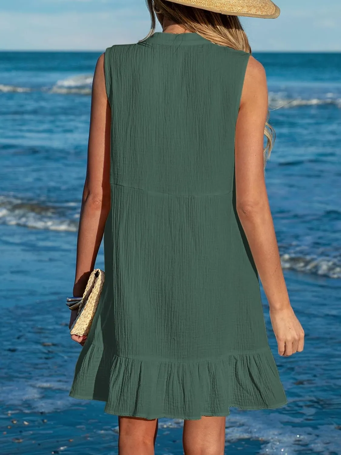 CUPSHE Women Swimsuit Coverup 100% Cotton Ruffle Hem Beach Cover Up Dresses