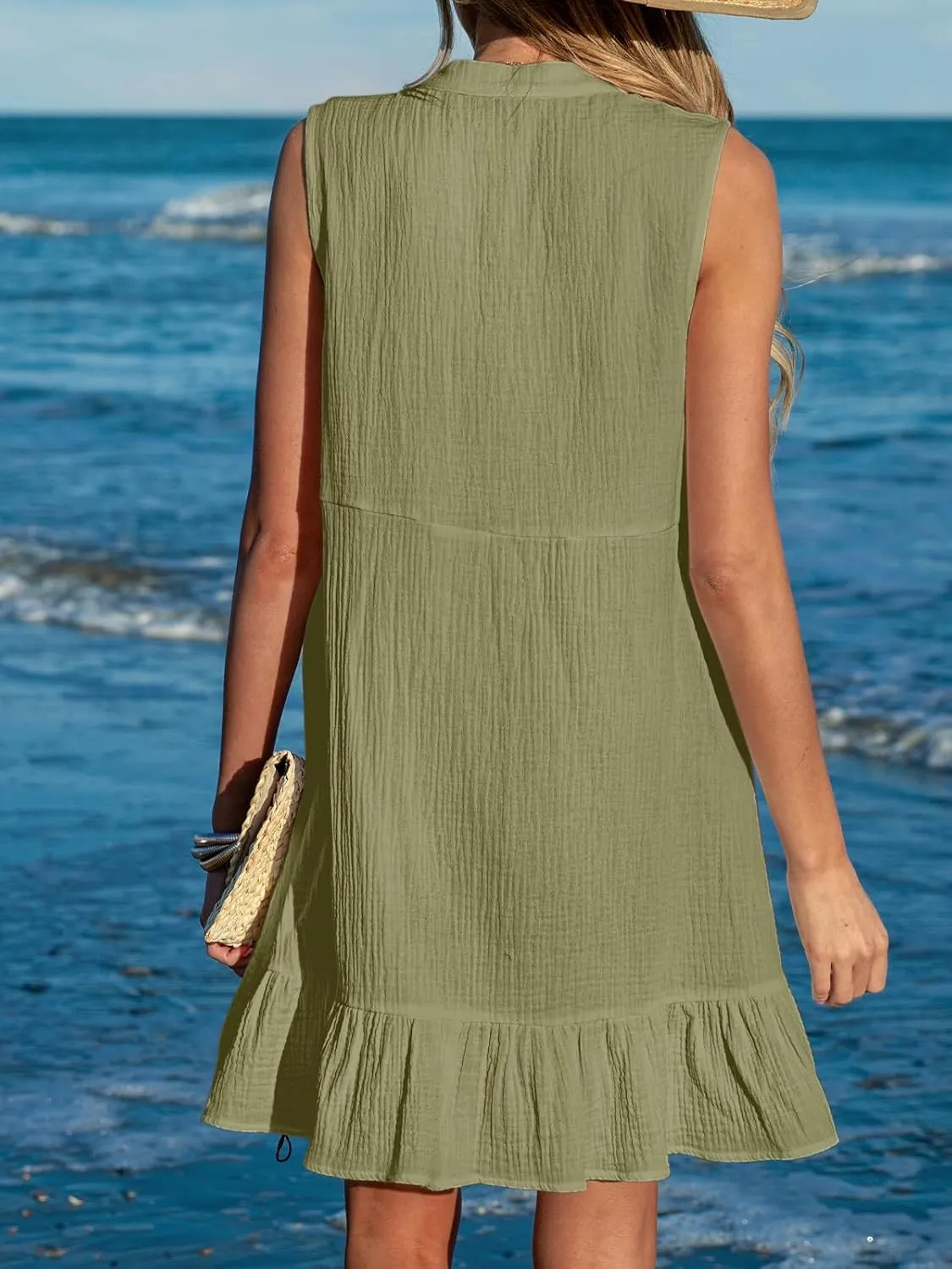 CUPSHE Women Swimsuit Coverup 100% Cotton Ruffle Hem Beach Cover Up Dresses