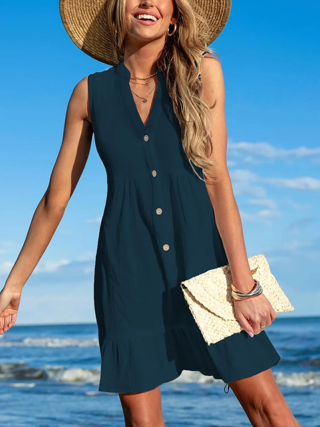 CUPSHE Women Swimsuit Coverup 100% Cotton Ruffle Hem Beach Cover Up Dresses