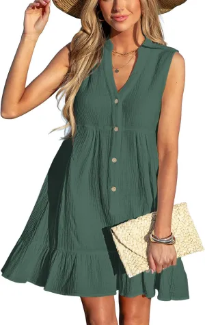 CUPSHE Women Swimsuit Coverup 100% Cotton Ruffle Hem Beach Cover Up Dresses