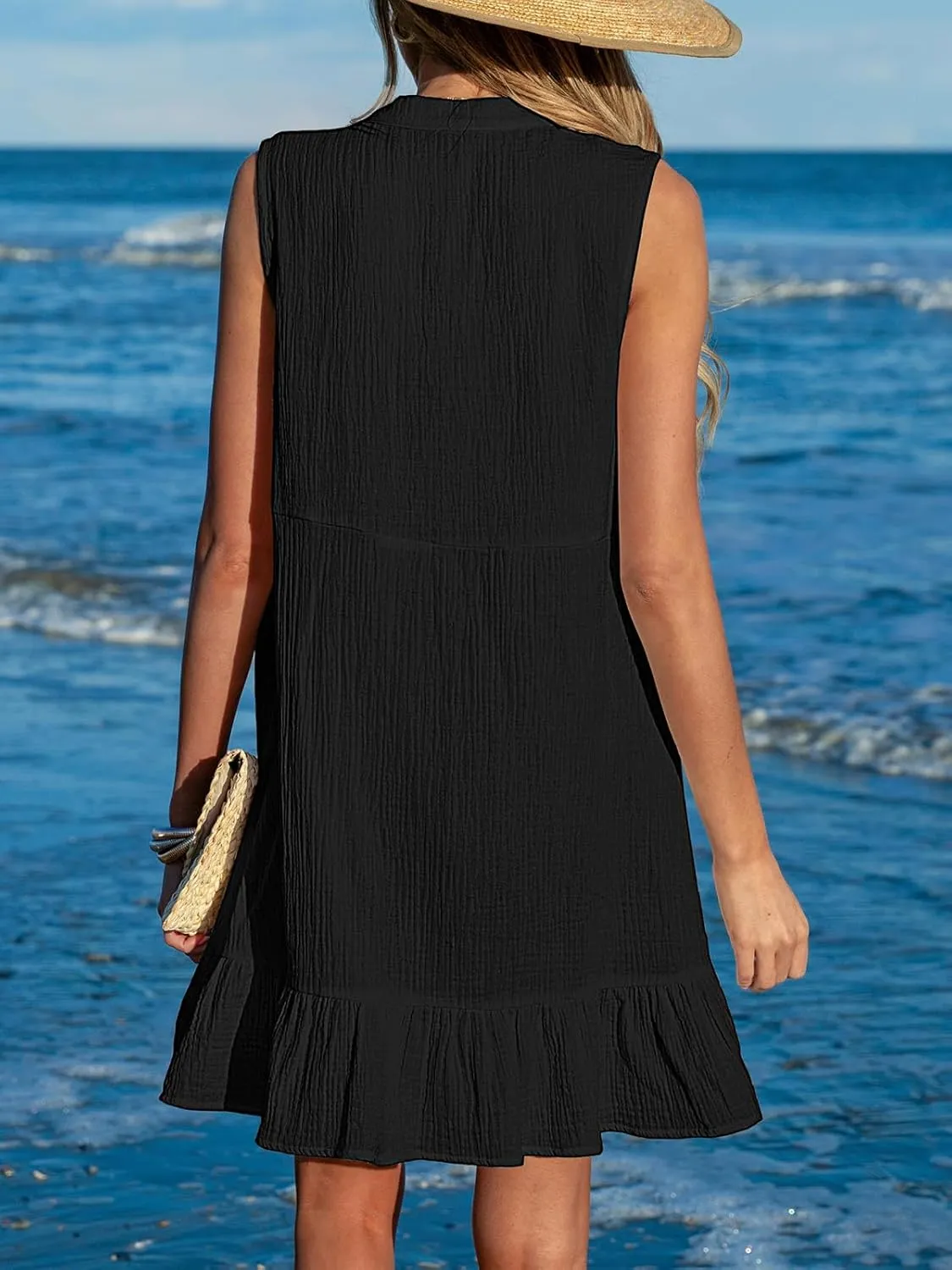 CUPSHE Women Swimsuit Coverup 100% Cotton Ruffle Hem Beach Cover Up Dresses