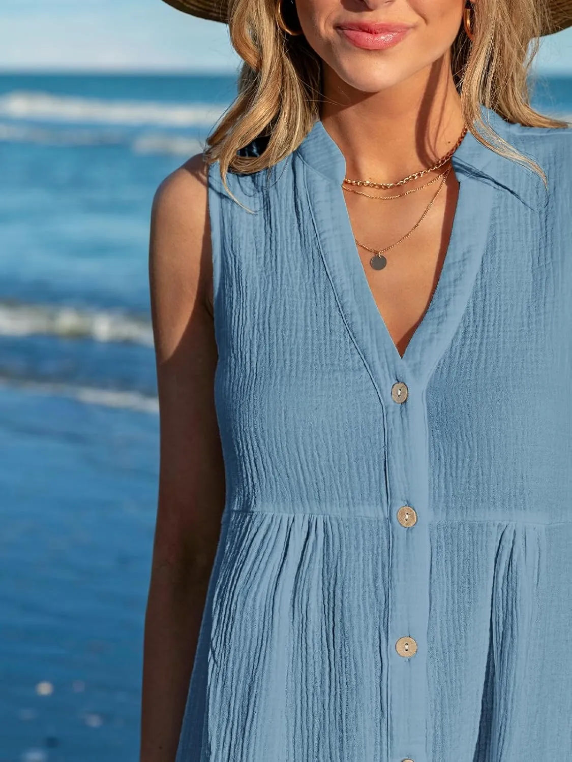 CUPSHE Women Swimsuit Coverup 100% Cotton Ruffle Hem Beach Cover Up Dresses