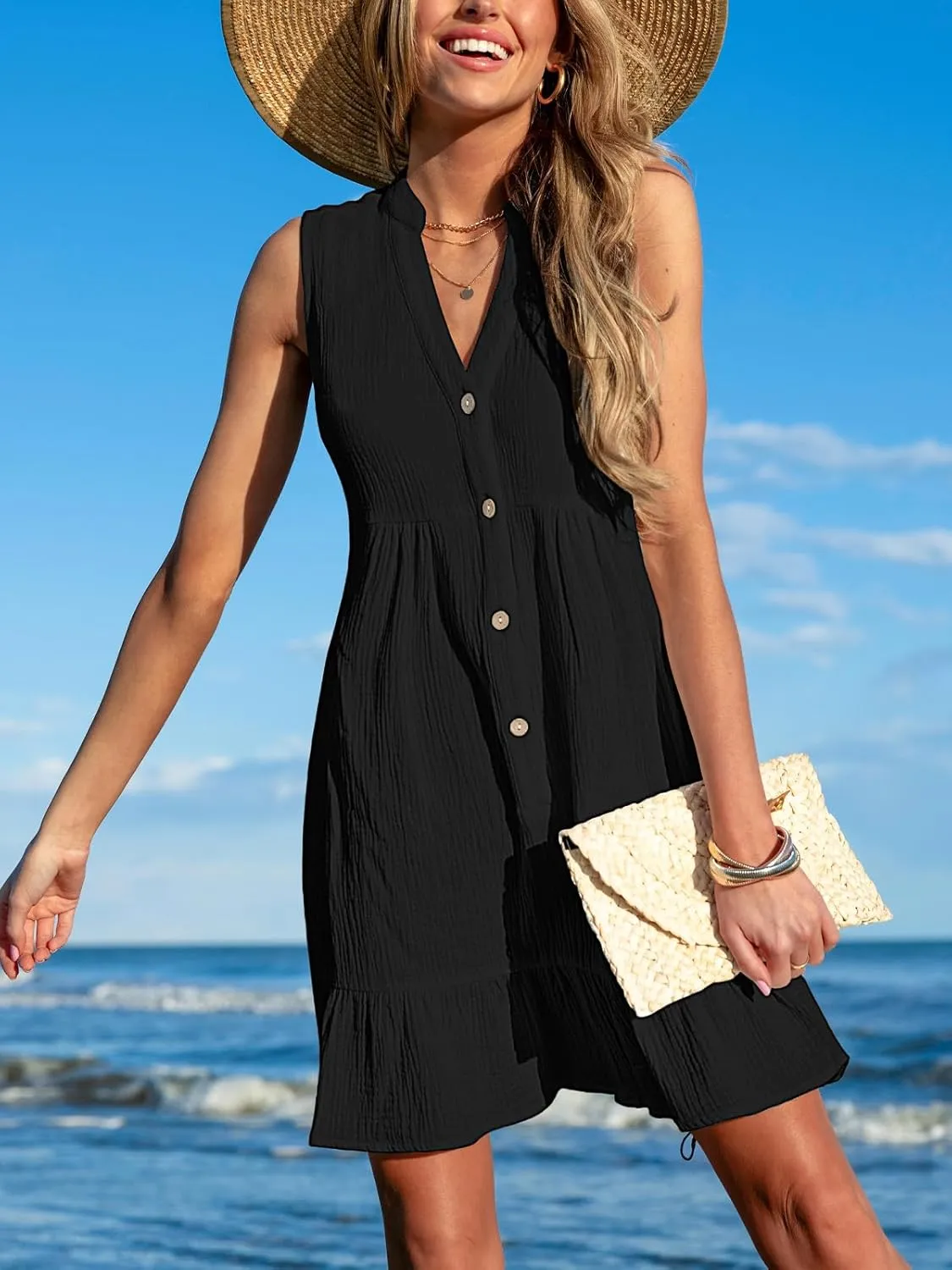 CUPSHE Women Swimsuit Coverup 100% Cotton Ruffle Hem Beach Cover Up Dresses
